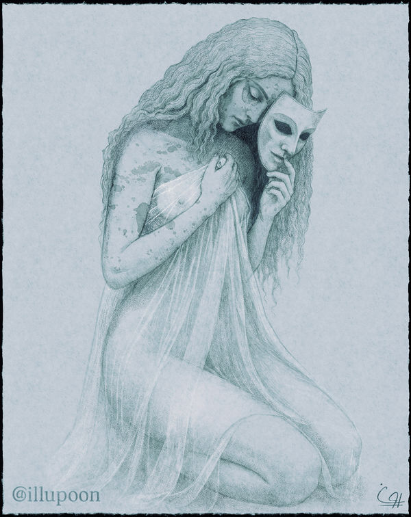Elegy II, masks & duality by Pooneh Nik