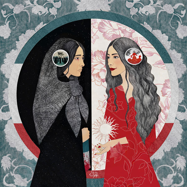 A tale of two realities, woman, life, freedom (2022–23) by Pooneh Nik