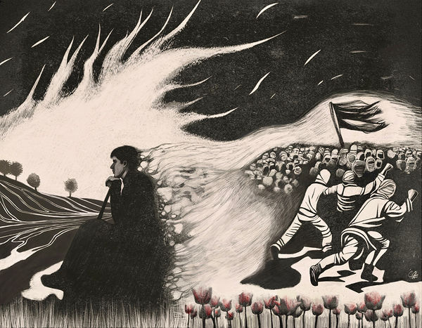 Kumar Daroftadeh, woman, life, freedom (2022–23) by Pooneh Nik